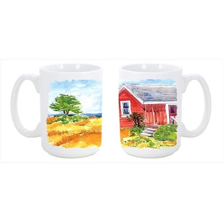 Carolines Treasures 6041CM15 Old Red Cottage House At The Lake Or Beach Dishwasher Safe Microwavable Ceramic Coffee Mug